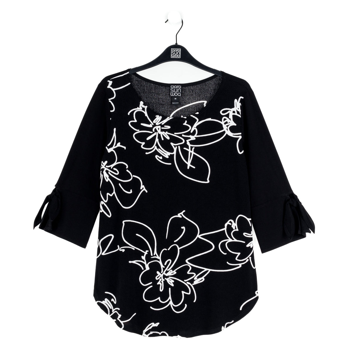 Clara Sunwoo Top Pick - Crepe Knit - Tie Cuff Curved Hem Tunic - Blossom Sketch - Final Sale