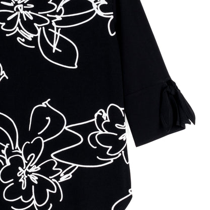 Clara Sunwoo Top Pick - Crepe Knit - Tie Cuff Curved Hem Tunic - Blossom Sketch - Final Sale