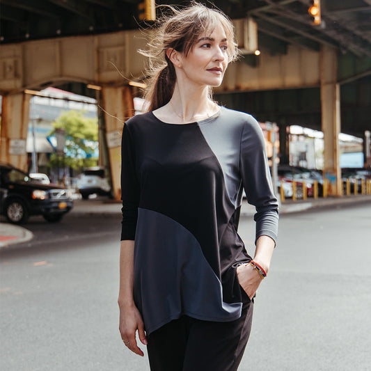 Clara Sunwoo Exclusive - Color Block Angle Flow Tunic - Charcoal - Final Sale!