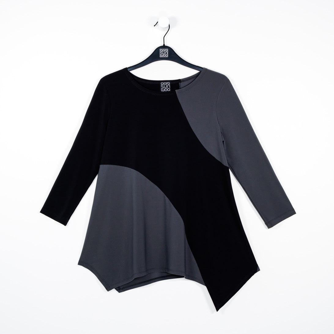 Clara Sunwoo Exclusive - Color Block Angle Flow Tunic - Charcoal - Final Sale!