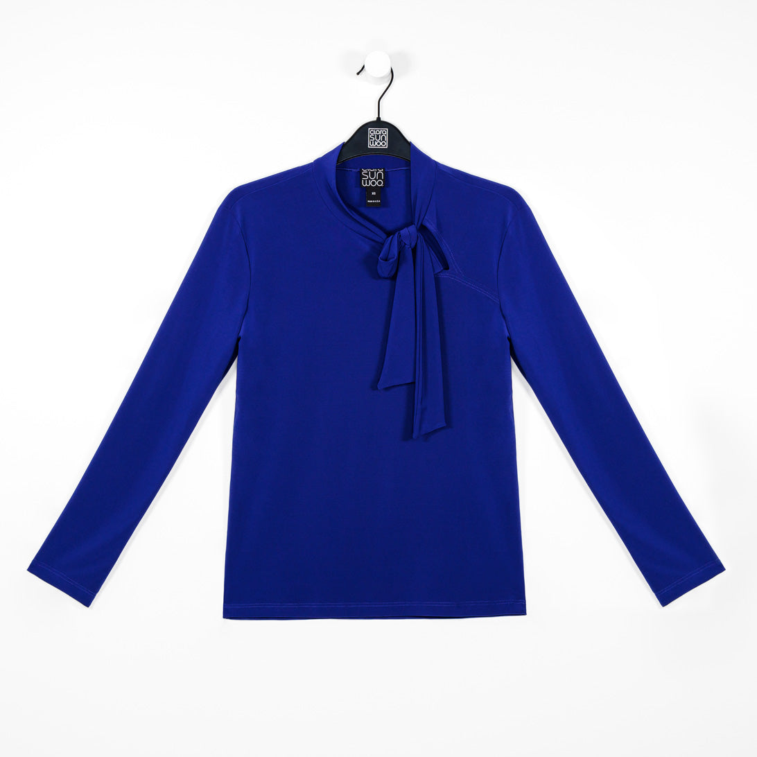 Clara Sunwoo Hot Sale - Asymmetrical Bow Tie-Neck Top - Cobalt - Final Sale!