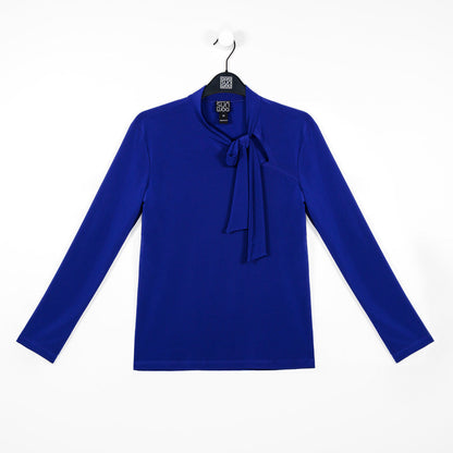 Clara Sunwoo Hot Sale - Asymmetrical Bow Tie-Neck Top - Cobalt - Final Sale!