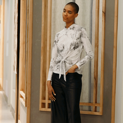 Clara Sunwoo New - Foil Knit - Center Front Tie Top - Abstract Marble - Final Sale!