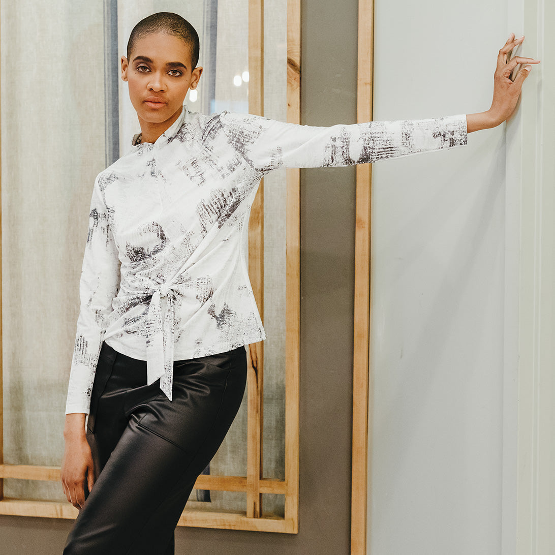 Clara Sunwoo New - Foil Knit - Center Front Tie Top - Abstract Marble - Final Sale!