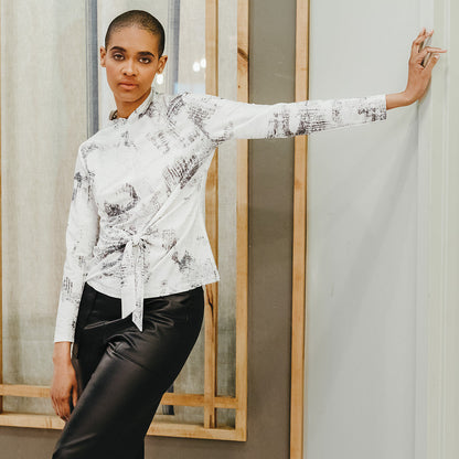 Clara Sunwoo New - Foil Knit - Center Front Tie Top - Abstract Marble - Final Sale!