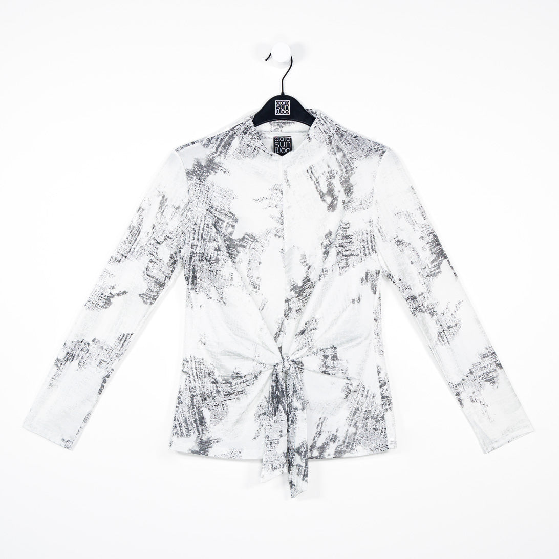 Clara Sunwoo New - Foil Knit - Center Front Tie Top - Abstract Marble - Final Sale!