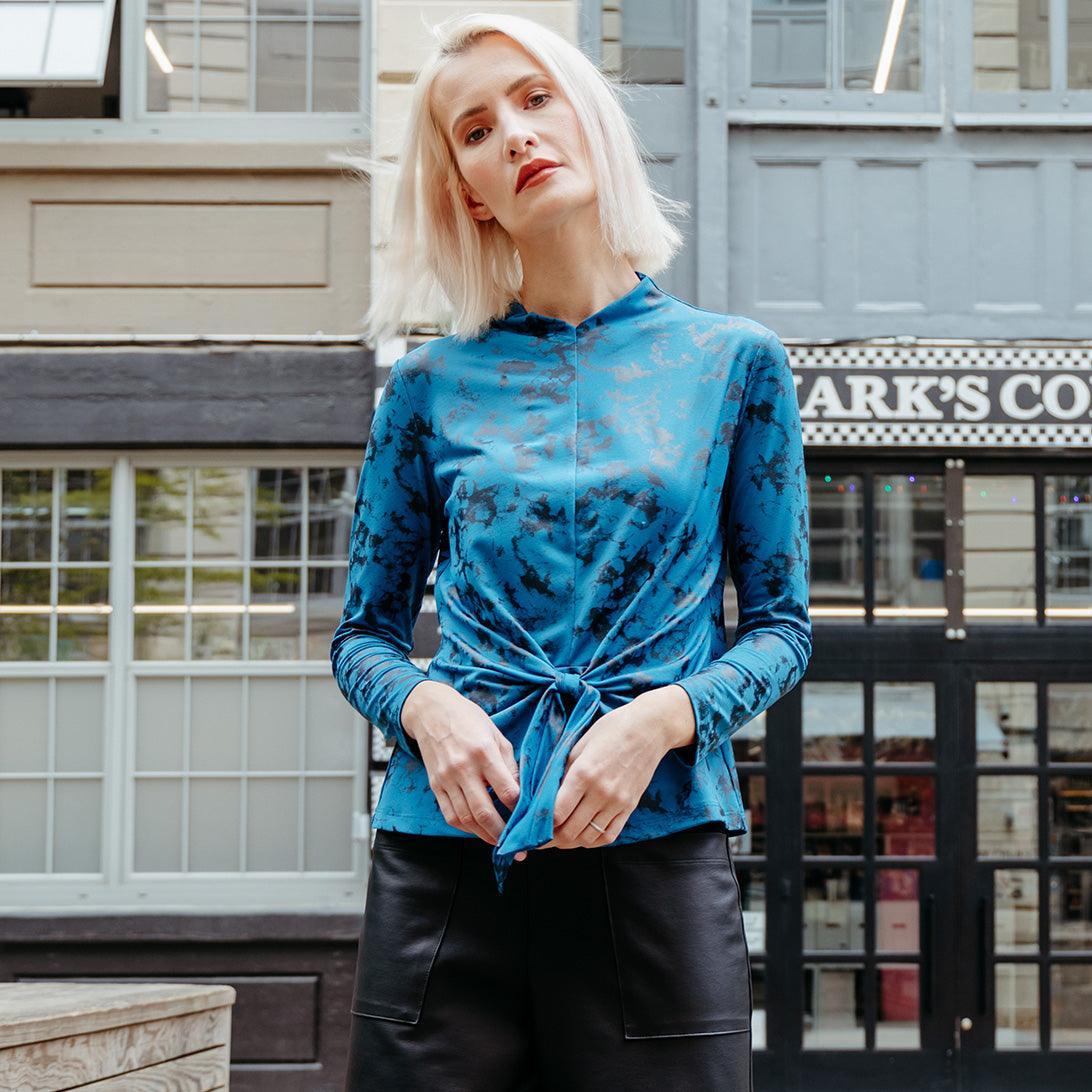 Clara Sunwoo Customer Favorite - Foil Knit - Center Front Tie Top - Abstract Splatter - Final Sale!