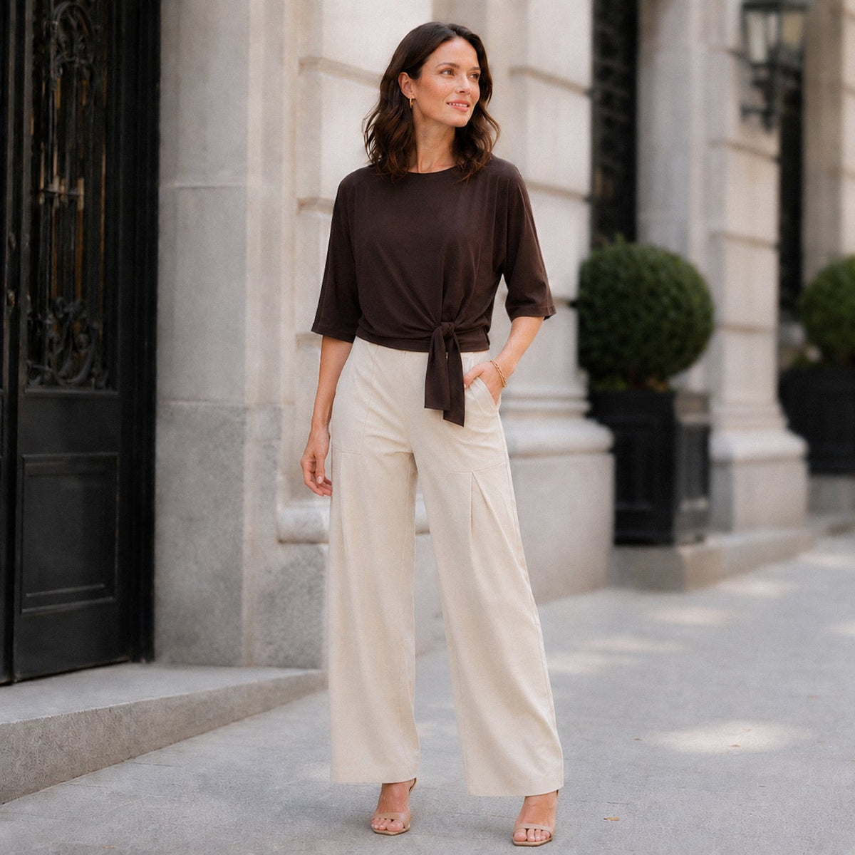 Clara Sunwoo Great Value - Signature Side Tie Top - Brown