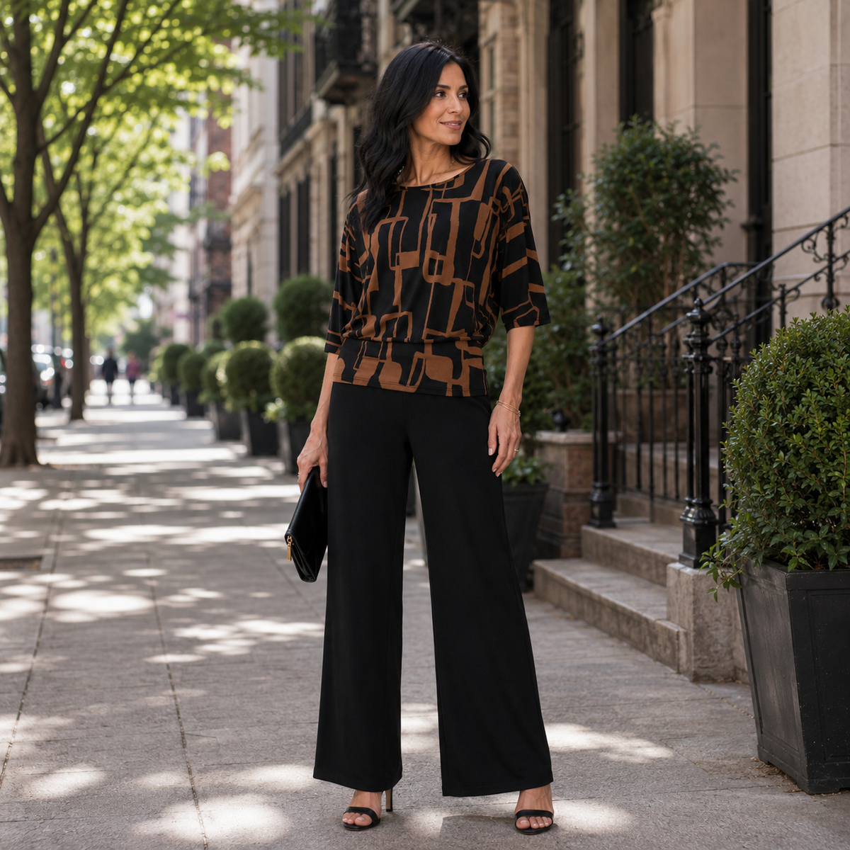 Clara Sunwoo Special Offer - Banded Hem Elbow Sleeve Top - Geo Link