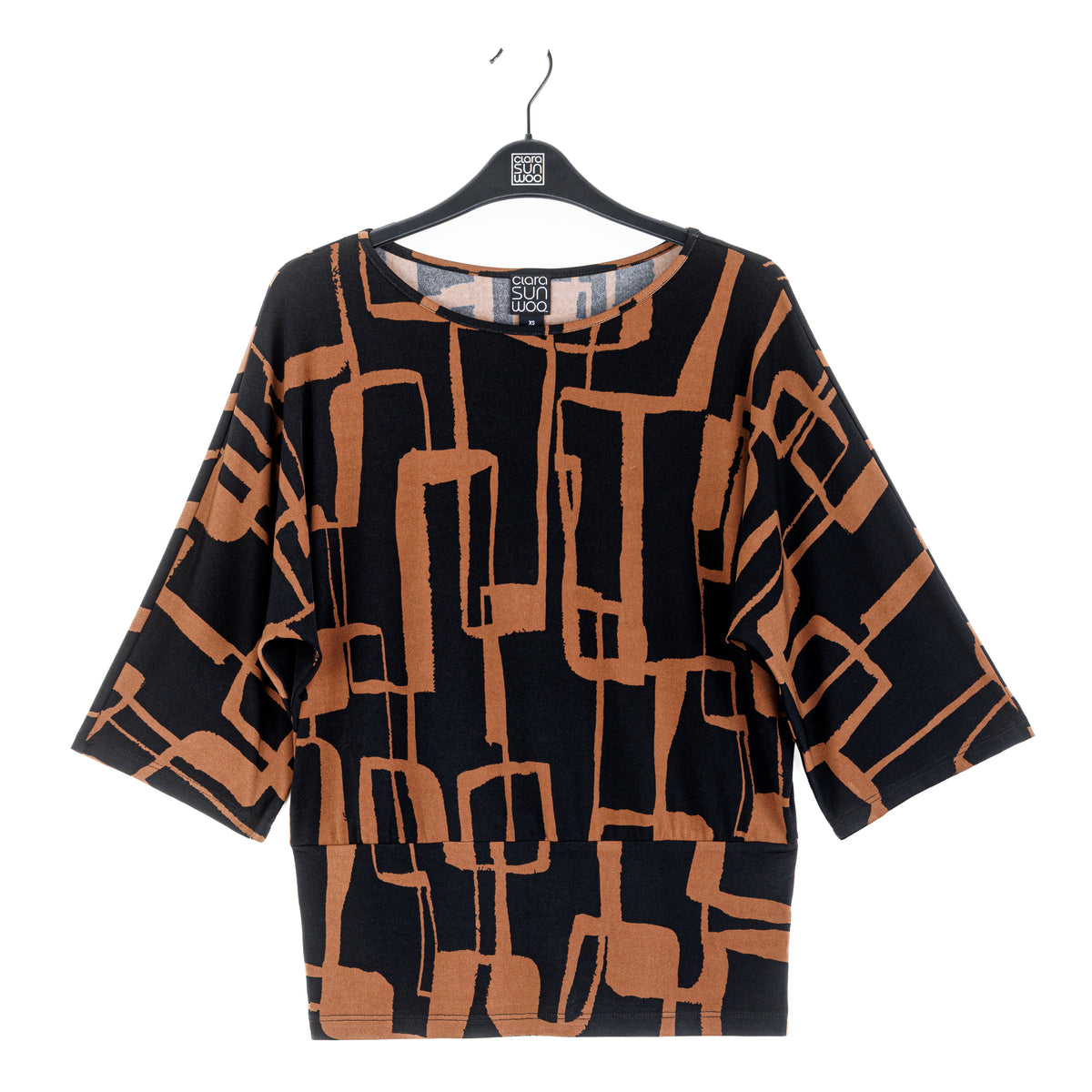 Clara Sunwoo Special Offer - Banded Hem Elbow Sleeve Top - Geo Link